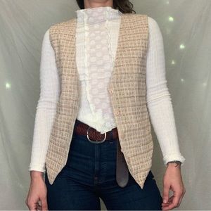 100% cotton size medium hand beaded neutral button up vest. Tie in back.